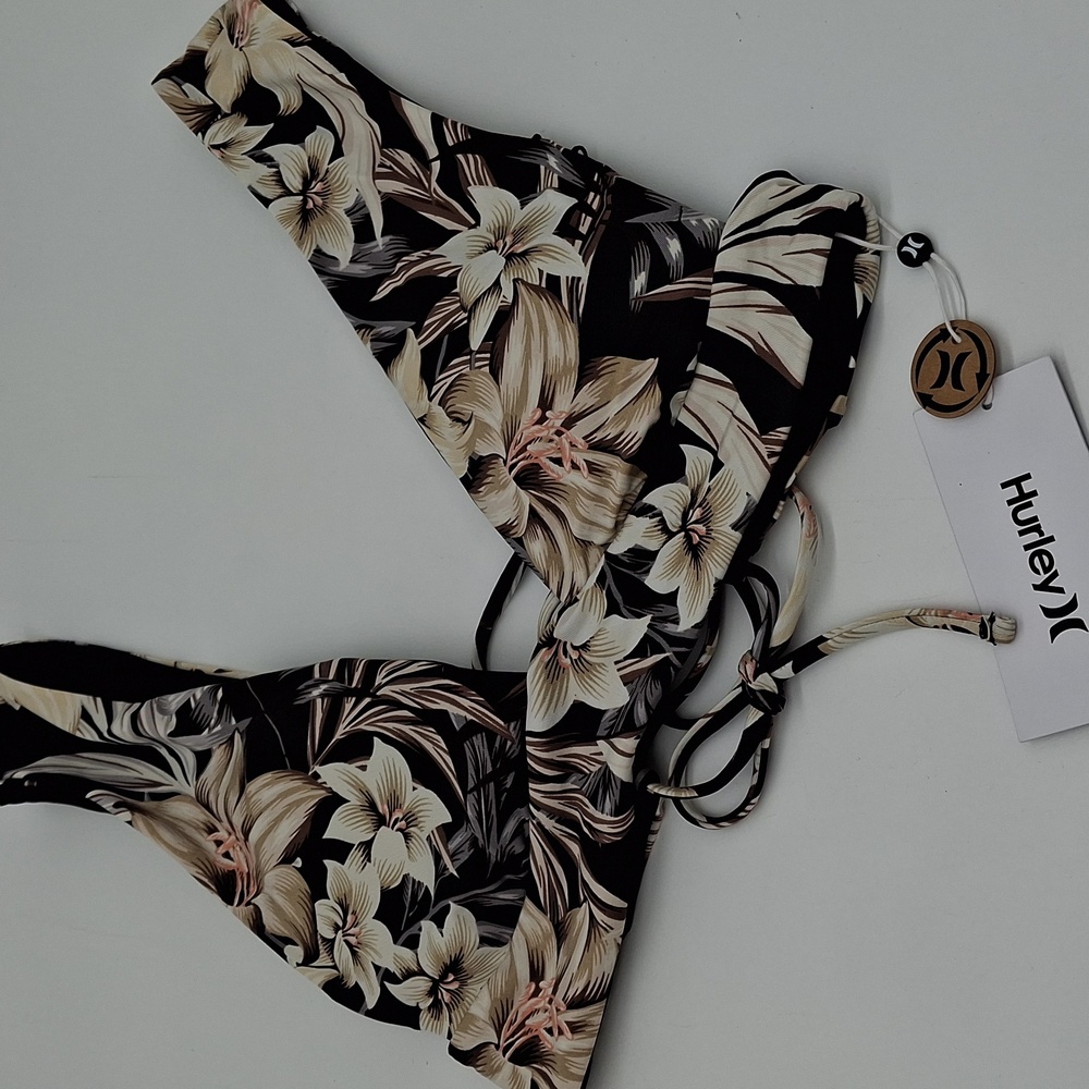 Hurley Hawaiiana Wide Strap Triangle Bikini Top Black Floral S
